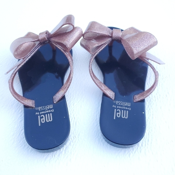 Melissa Girls Harmonic Sweet VII Black Bow Slip On Flip Flop Sandals Size 11 - Picture 5 of 7
